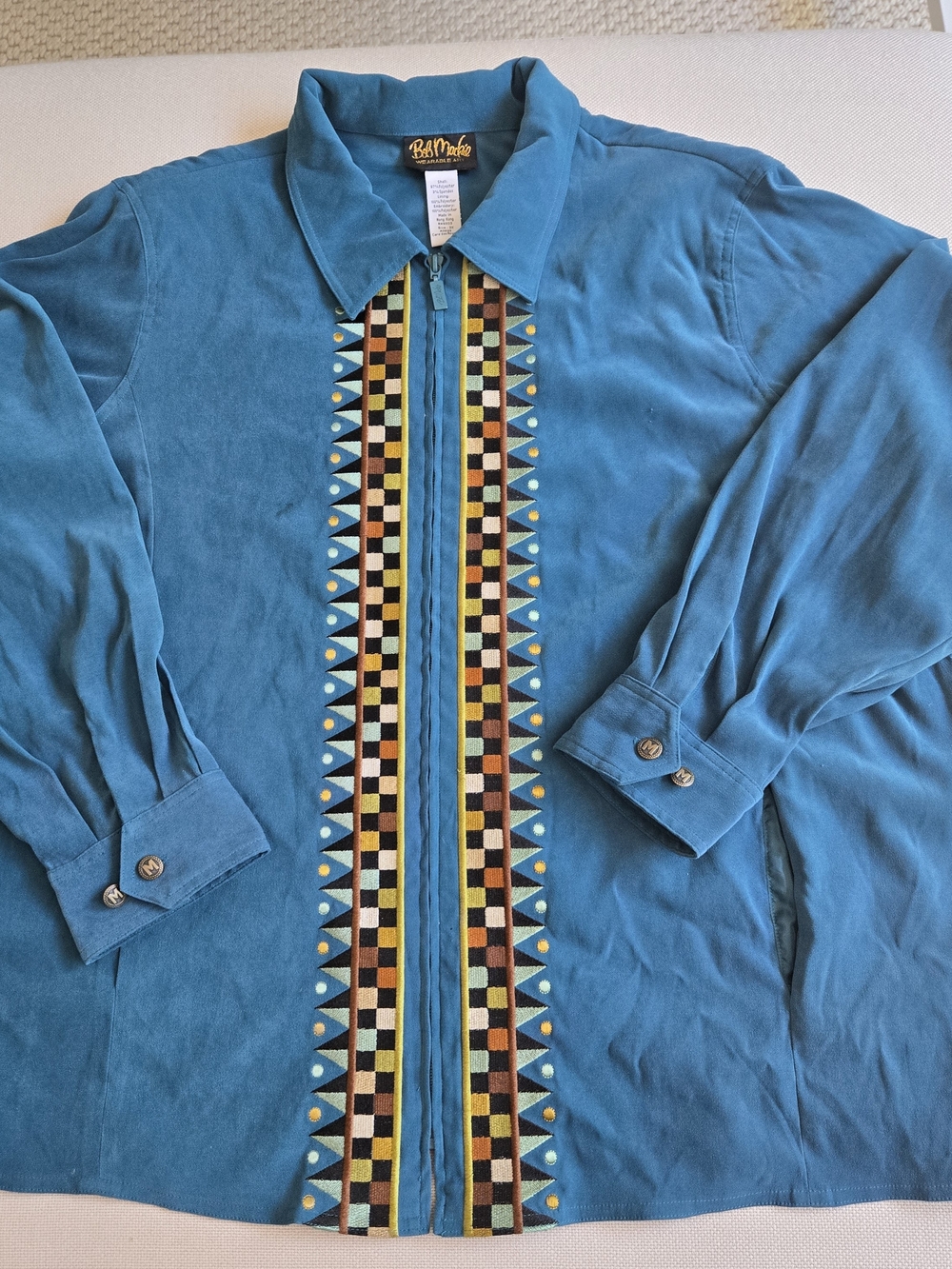 Vintage Bob Mackie Wearable Art 3XL 3X Teal Horse Jacket Embroidered Equestrian
